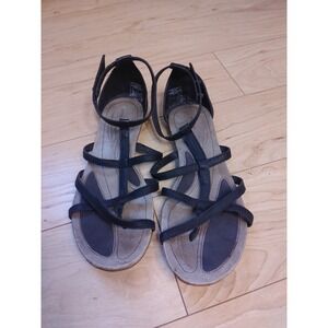 Patagonia Comfort Strap Sandals Women Bkack Leather Bandha Criss-Cross Cushion 7